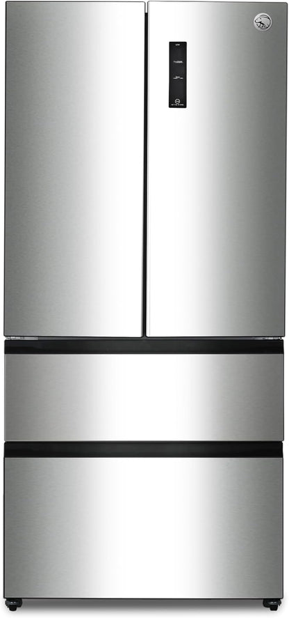 Commercial Cool 18.9 Cu. Ft. French Door Refrigerator, 33 Inch Wide Refrigerator with 2 Bottom Mount Freezer Drawers, Frost Free, LED Lighting, Digital Temperature Control, CCRF1890KS, Stainless Look | 33 Inch Wide Refrigerator with 2 Bottom Mount Free...