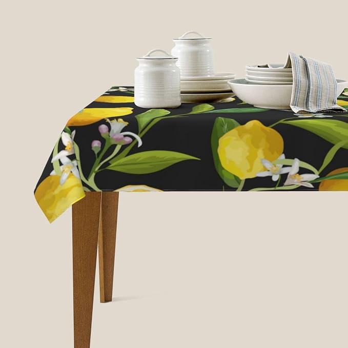 Rectangle Table Cloth,Floral Pattern Lemon Fruits Background Tablecloths Stain Resistance Water Repellent Washable Table Cover Decor for Home Kitchen Dining Party Patio Indoor and Outdoor 60"x 84"