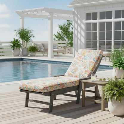 Modern Outdoor Chaise Lounge Cushion with Ties – Durable Polyester Fabric, Channel-Filled Polyfiber Insert, Removable Zippered Cover, Jamboree Paisley