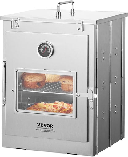 VEVOR Foldable Camping Oven, Stainless Steel Portable Camping Stove, with 3 Tier Grill, Handle and Thermometer, Use with Wood Burning Fire, Propane Stoves, for Baking Bread, Pizza, Outdoor Cooking