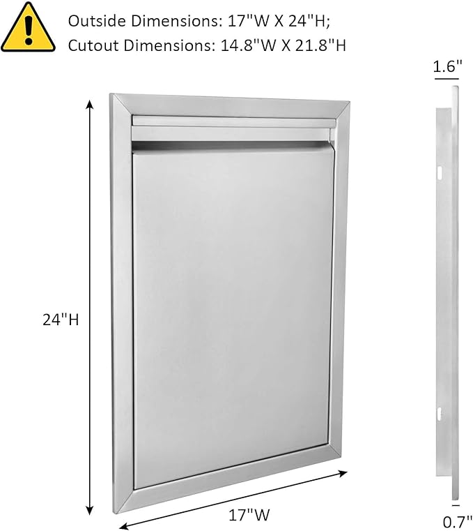 JIE JIN BBQ Access Door 17" W X 24" H Outdoor Kitchen Doors Single Door Thickened 304 Stainless Steel Outdoor Kitchen Accessories Door for Indoor/Outdoor Kitchen Outdoor Cabinet BBQ Island