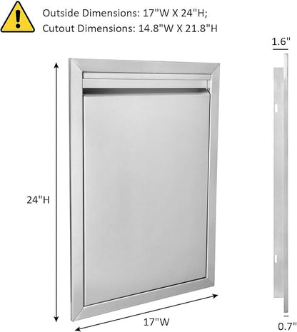 JIE JIN BBQ Access Door 17" W X 24" H Outdoor Kitchen Doors Single Door Thickened 304 Stainless Steel Outdoor Kitchen Accessories Door for Indoor/Outdoor Kitchen Outdoor Cabinet BBQ Island