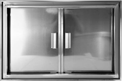 Outdoor Kitchen Door 30" W x 21" H Stainless Steel BBQ Double Access Door Flush Mount Vertical Wall Doors with Handle Suitable for Grilling Station Outside Cabinet Outdoor Kitchen