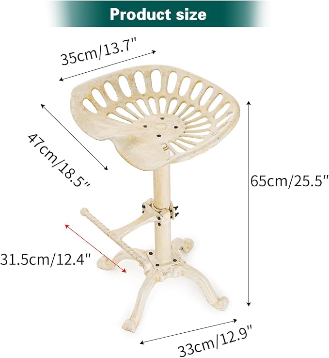 Sungmor Rustic Industrial Bar Stool, Cast Iron Farmhouse Tractor Seat, 26 to 32 Inch Adjustable Height Swivel Chair, Kitchen Island Counter Metal Stools Outdoor BBQ Stool | Vintage Industrial Barstool with Ergonomic Seat & Footrest for Home Bar Bistro ...