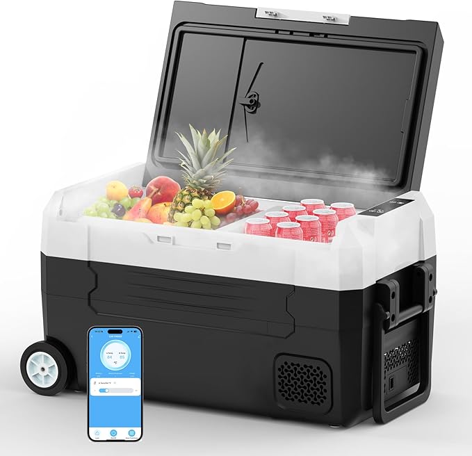 AS Car Fridge Portable 12V Refrigerator 37 Quart Electric Cooler with 12/24V DC&110-240V AC for Truck Van RV Camper SUV, Portable Freezer with Wheels for Camping Boat Travel, -4~68°F (35L)