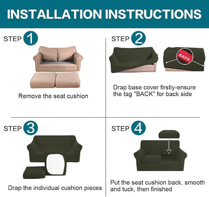 Turquoize 3 Piece Sofa Covers for 2 Cushion Couch Sofa Slipcover Soft Couch Cover for Dogs-Washable Sofa Furniture Cover with 2 Individual Cushion Covers, Thick Jacquard Fabric (Loveseat, Olive)