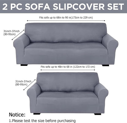 Peryiter 2 Pcs Couch and Loveseat Sofa Covers,Light Gray,Milk Silk | Armchair Covers for Living Room, Sofa Cushion Slipcover 2/3 Seater, Furniture Protector, Polyester and Spandex, Washable