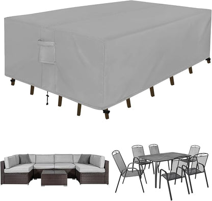 Easy-Going Rectangle Patio Furniture Cover Waterproof Outdoor Dining Table and Chair Cover Anti-UV Outside Sectional Sofa Set Covers (88"L x 58"W x 28"H, Grey)