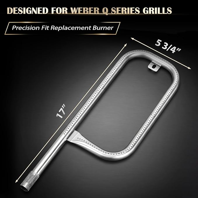 QuliMetal 304 Stainless Steel 60040 Grill Burner Tube for Weber Q1000, Q1200, Q100, Q120, Baby Q, 386001, 386002, 516002, 516001, 50060001, 51060001 Gas Grills, Replacement for 69957/41657, 17 Inch