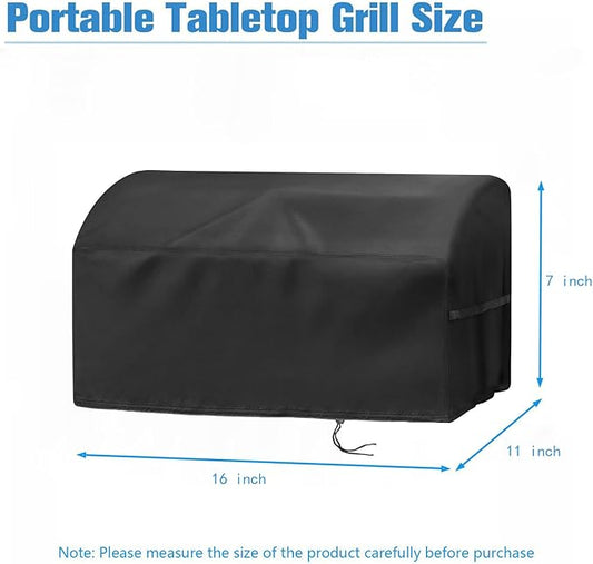 Grill Cover for Hibachi Grill, Outdoor Waterproof Small Tabletop Grill Cover Heavy Duty Camping BBQ Grill Cover - 16 x 11 x 7 Inch