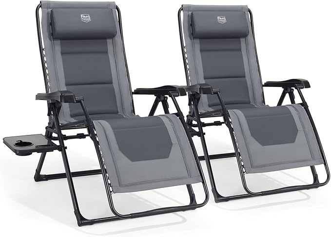 Timber Ridge Zero Gravity Chair, Oversized Lawn Chairs Outdoor Recliner Reclining Patio Lounge Chair with Adjustable Headrest and Side Table for Camping, Outdoor, Patio, Support 350lbs, Grey