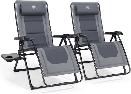 Timber Ridge Zero Gravity Chair, Oversized Lawn Chairs Outdoor Recliner Reclining Patio Lounge Chair with Adjustable Headrest and Side Table for Camping, Outdoor, Patio, Support 350lbs, Grey