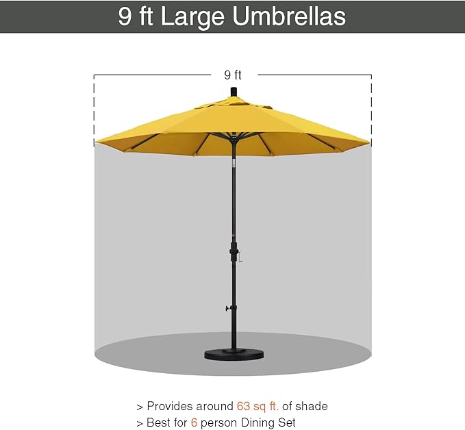 California Umbrella 9' Round Aluminum Market Umbrella, Crank Lift, Collar Tilt, White Pole, Lemon Olefin