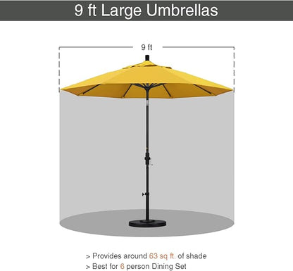 California Umbrella 9' Round Aluminum Market Umbrella, Crank Lift, Collar Tilt, White Pole, Lemon Olefin