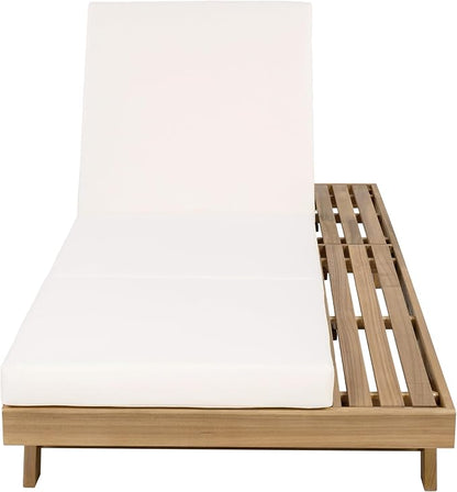 Christopher Knight Home Dami Patio Chaise Lounge Chair Outdoor with Foldable Cushion, Acacia Wood Poolside Sun Lounger, Space Available On One Side, Adjustable Backrest Pool Lounger, Light Brown+Cream