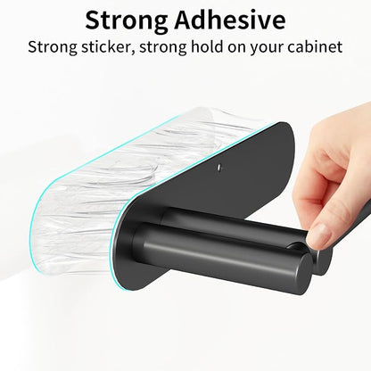Paper Towel Holder Under Cabinet, Upgraded Dual-Rod Adhesive Paper Towel Holder with Longer Base, Stainless Steel Wall Mounted Holder for Kitchen Towels, No Drill, Black
