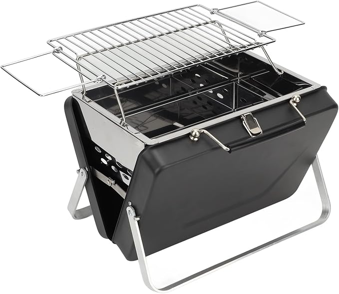 Yinhing Portable Charcoal BBQ Grill Folding Notebook Design for Convenient Outdoor Cooking for Camping Backyard Parties and Picnics Compact and Lightweight Green Grill for Easy Transport a (Black)