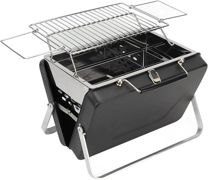 Yinhing Portable Charcoal BBQ Grill Folding Notebook Design for Convenient Outdoor Cooking for Camping Backyard Parties and Picnics Compact and Lightweight Green Grill for Easy Transport a (Black)