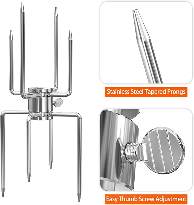onlyfire Double Sided 4 Pronged Rotisserie Fork for Most Grills, Fits 5/16" Square Rotisserie Spit Rods, 2 PCS