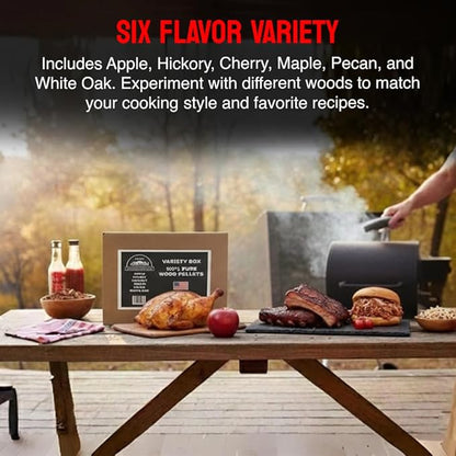 Carolina Cookwood 100% Pure Wood Pellet Variety Pack – 6-Pack (9 lbs), 100% USA-Sourced, Includes Apple, Hickory, Pecan, Maple, White Oak & Cherry, Perfect for Ninja Pellet Grills, Smoking & BBQ