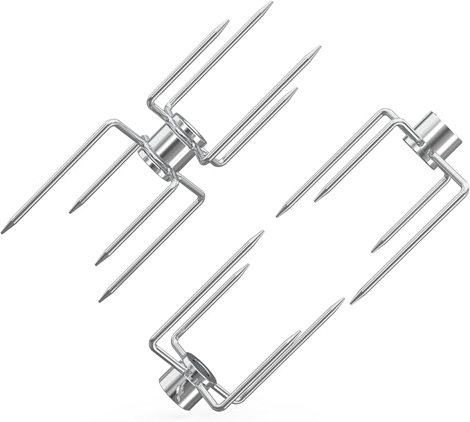 only fire Rotisserie Meat Forks for Most Grills - Include 2pcs 4 Pronged Rotisserie Forks and 1pc Double Sided 4 Pronged Rotisserie Fork