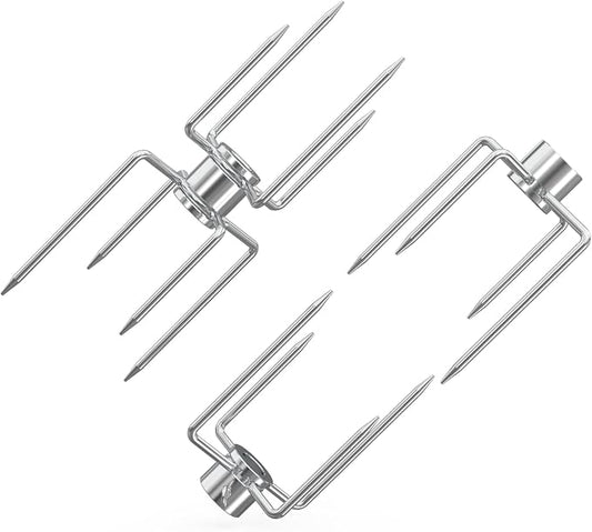 only fire Rotisserie Meat Forks for Most Grills - Include 2pcs 4 Pronged Rotisserie Forks and 1pc Double Sided 4 Pronged Rotisserie Fork