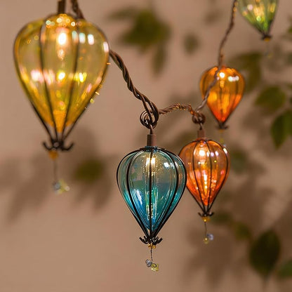 Outdoor String Lights Plug in with 10 Incandescent Bulbs, Multicolor Patio Lights Connectable Weatherproof Decorative Lantern String Lights for Gazebo Porch Bedroom Cottagecore Decor (Hot Air Balloon)