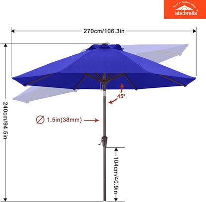ABCCANOPY OLEFIN® 5-Year No Fading 9FT Outdoor Patio Umbrella(Deep Blue) | Fade & UV Resistant Fabric,8 Fiberglass Ribs，Wind Vent，Crank Lift & Tilt,Outdoor Table Umbrella for Deck,Backyard,Yard