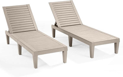 Nestl Sun Tanning Chair - Sand Beige Chaise Lounge Chair Outdoor, Lightweight Pool Lounge Chairs Set of 2, Adjustable 5-Position Reclining Lawn Chair, Waterproof Beach Outdoor Lounge Chairs