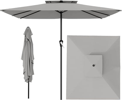 AreShark 8'x10' 2 Tiers Rectangular Patio Umbrella - Outdoor Umbrella Waterproof UV Protection, Market Table Umbrella w/Crank for Pool, Backyard, Deck(Light Gray)