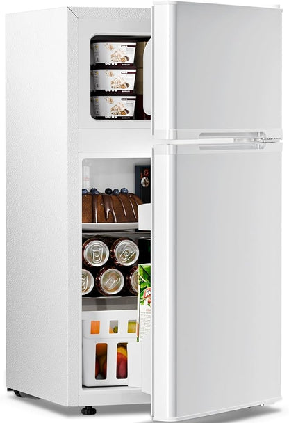 Kismile 3.2 Cu.Ft Mini Fridge with Freezer, 2 Door Dorm Refrigerator White | Adjustable Thermostat, Removable Shelves, Food & Beverage Storage, Dorm Mini Fridge for Bedroom/ Office/ College/ Apartment