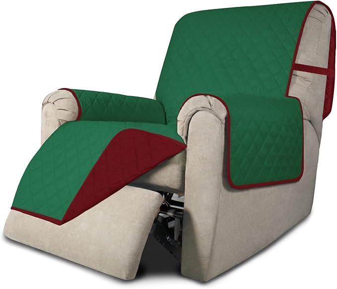 Easy-Going Reversible Couch Cover, Recliner 19 in, Green/Christmas Red | Machine Washable Slipcover For Dogs, Water Resistant Furniture Mat For Living Room, Non-Slip Sofa Cover, Pet Friendly
