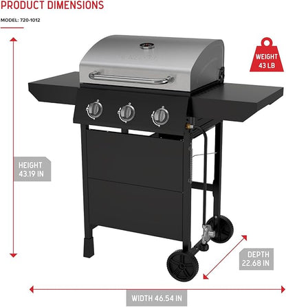 Nexgrill 3-Burner Propane Gas Grill with Side Tables, 27,000BTUs, Stainless Steel Lid, Spacious 429 SQ. In. Cooking Space, BBQ Grill for Outdoor Cooking, Patios, Parties, and More - 720-1012