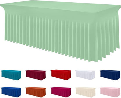 Smiry Spandex Elastic Fitted Table Cloth Skirt for 4FT Rectangle Table | Stretch Washable Table Cloth, Banquet Table Cover for Wedding, Party, Indoor & Trade Shows, (Light Green, 48Lx30Wx30H)