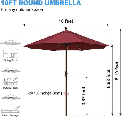 Eurmax USA 10-Year-Non-Fading 10FT Outdoor Patio Market Umbrella,UPF50+ UV Resistant Sun Shade,Heavy Duty Commercial Grade,Crank Lift Design,Windproof Vented Top for Garden,Pool,Deck,Burgundy