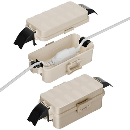 Flemoon 2 Pack IP55 Small Outdoor Electrical Box Waterproof for Power Strip | Inner 5.9 x 3.2 x 1.8inch, Extension Cord Cover with Detachable Awning Covers for Plug, Outlet, Holiday Lights, Almond