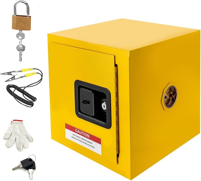 Flammable Safety Storage Cabinet 13"x13"x13" Industry Hazardous Materials | 2 Gal Fire Proof Safe, Double-Wall Cold-Rolled Steel, Dual Manual Locks, OSHA Compliant, For Gasoline Liquid Fuel Chemical
