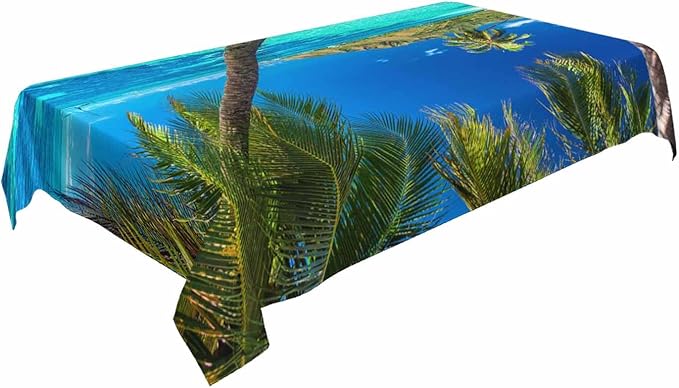 TKS MITLAN Ocean Palm Tablecloth Decor Tropical Island Beach Sea Palm Trees Table Cloth Dining Room Kitchen Table Cover 60" X 84" Oblong/Rectangle