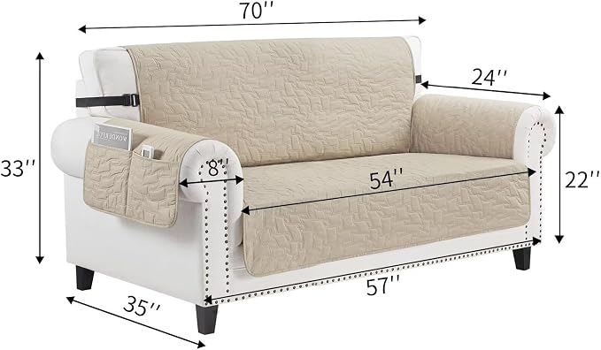 CUCRAF Non Slip Quilted Sofa Cover, Water Resistant Slipcover Furniture Protector for 2 Cushion Sofa Pet Friendly, Washable Couch Cover with Adjustable Elastic Straps (Medium-XL Loveseat, Dark Gray)