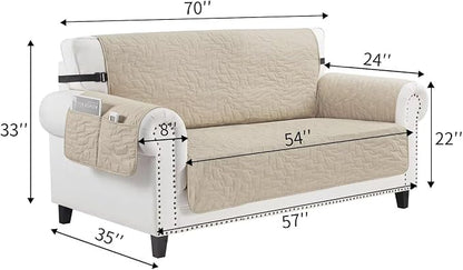 CUCRAF Non Slip Quilted Sofa Cover, Water Resistant Slipcover Furniture Protector for 2 Cushion Sofa Pet Friendly, Washable Couch Cover with Adjustable Elastic Straps (Medium-XL Loveseat, Dark Gray)