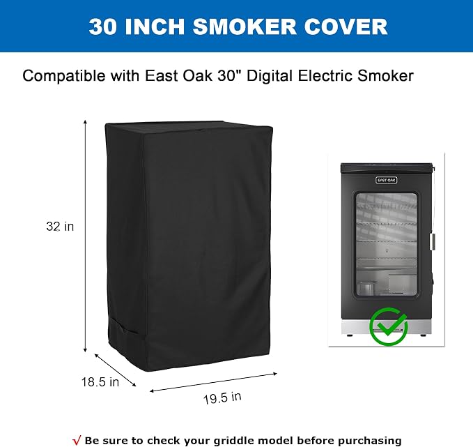 Grill Cover Fit for East Oak 30" Electric Smoker, Heavy Duty 600D Waterproof Square Smoker Cover for East Oak 30 Inch Digital Vertical BBQ Smoker Outside, Black