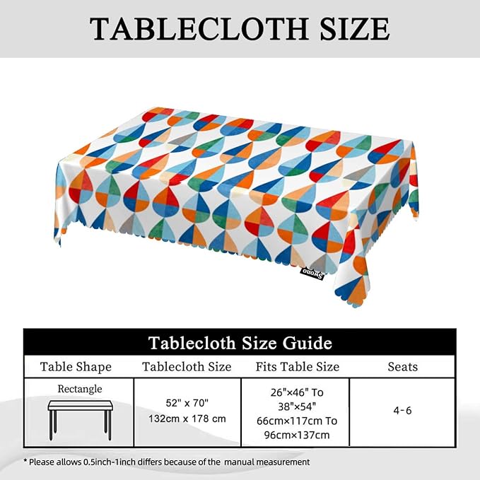 Swono Drop Shapes Rectangle Tablecloth Colorful Modern Drop Shapes Table Cloth Dining Table Cover for Home Kitchen Restaurant Party Buffet Picnic, 52x70 Inch