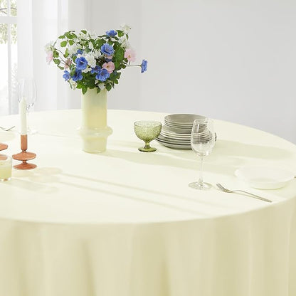 6 Pack Ivory Round Tablecloths 120 Inch for Dining Tables | Washable Decorative Linen Polyester Table Cover for Banquets Buffets Parties and Weddings