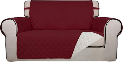 PureFit Reversible Quilted Couch Covers for Dogs Loveseat Sofa Cover 46.5” | Red/Ivory, Water Resistant Couch Protector, Washable Pet Couch Cover with Non Slip and Elastic Straps For Kids