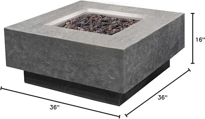 Elementi Manhattan Outdoor Fire Pit Table 36 Inches Square Firepit Concrete Patio Heater Electronic Ignition Backyard Fireplace Cover Lava Rock Included Liquid Propane