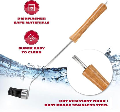 BBQ-AID Silicone Basting Brush for Grilling - Premium Acacia Wood Sauce Brush for BBQ & Smoking - 400°F Heat Resistant Marinade & Meat Brush - Dishwasher Safe Cooking Brush for Food & Oil