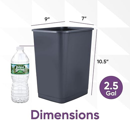 Superio Small 2.5 Gallon Plastic Trash Can, Waste Bin for Under Desk, Office, Bedroom, Bathroom- 10 Qt, (Dark Grey)