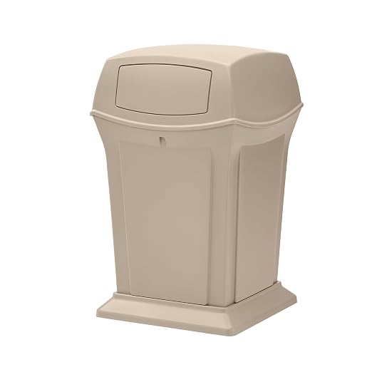 Rubbermaid Commercial Products Ranger Trash Can with 2 Door Lid, 45 GAL, Biege Plastic, Outdoor for Stadiums/Parks/Shopping Plazas