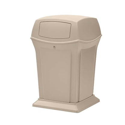 Rubbermaid Commercial Products Ranger Trash Can with 2 Door Lid, 45 GAL, Biege Plastic, Outdoor for Stadiums/Parks/Shopping Plazas