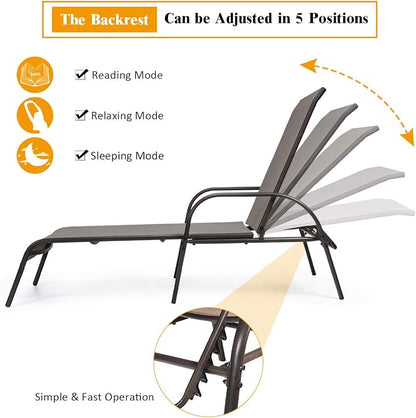 Tangkula Lounge Chair Outdoor, Patio Chaise Lounge with Adjustable Backrest, Reclining Pool Lounge Chair for Outside with Heavy Duty Steel Frame, Suitable for Beach, Yard, Balcony, Poolside